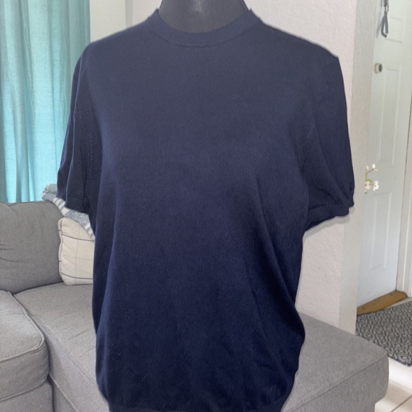 Zara Tops - Zara Womens Navy Blue Viscose Blend Short Sleeve Pullover